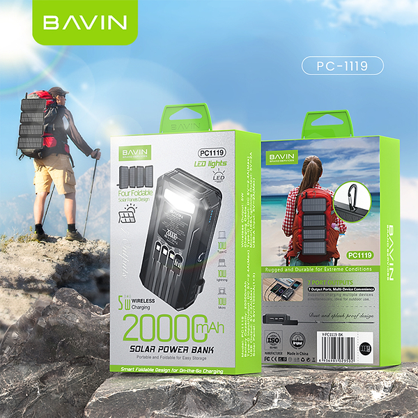 Фото - Батарея мобильная Bavin PC1119 20000mAh Wireless and Solar Black (Y-PC1119 BK)