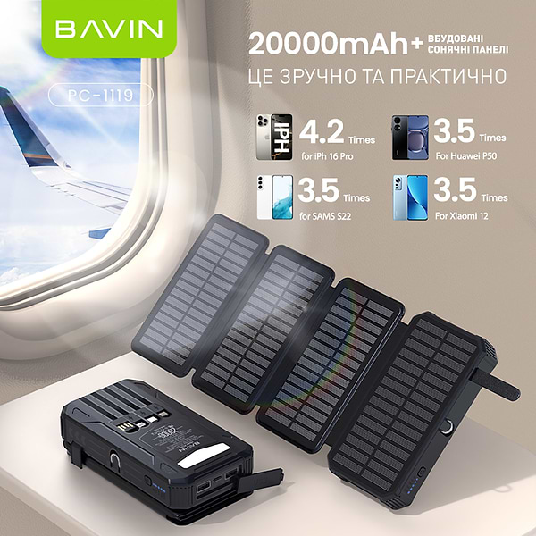 Фото - Батарея мобильная Bavin PC1119 20000mAh Wireless and Solar Black (Y-PC1119 BK)