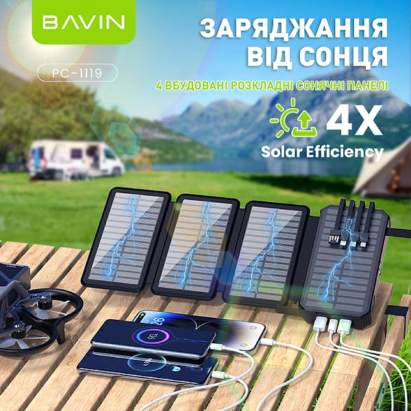 Фото - Батарея мобильная Bavin PC1119 20000mAh Wireless and Solar Black (Y-PC1119 BK)