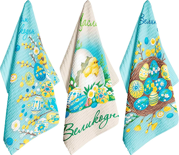 Фото - Набір рушників Biltex вафельних Щасливого Великодня 45х60, 3 шт. Фото - Набір рушників Biltex вафельних Щасливого Великодня 45х60, 3 шт.