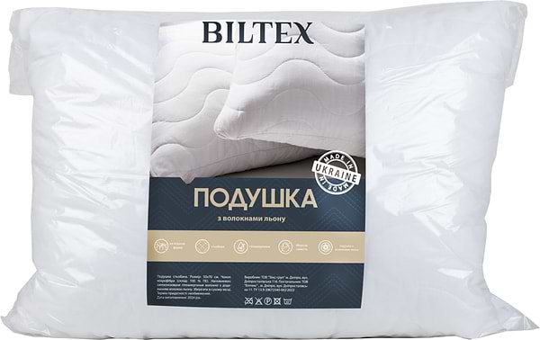 Фото - Подушка стандартна Biltex стьобана зі додаванням волокон льону 50х70