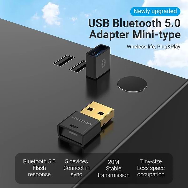 Фото - Адаптер мережі Bluetooth USB Vention v5.1 USB Apt-X RTL (CD) 
Black (NAFB0)