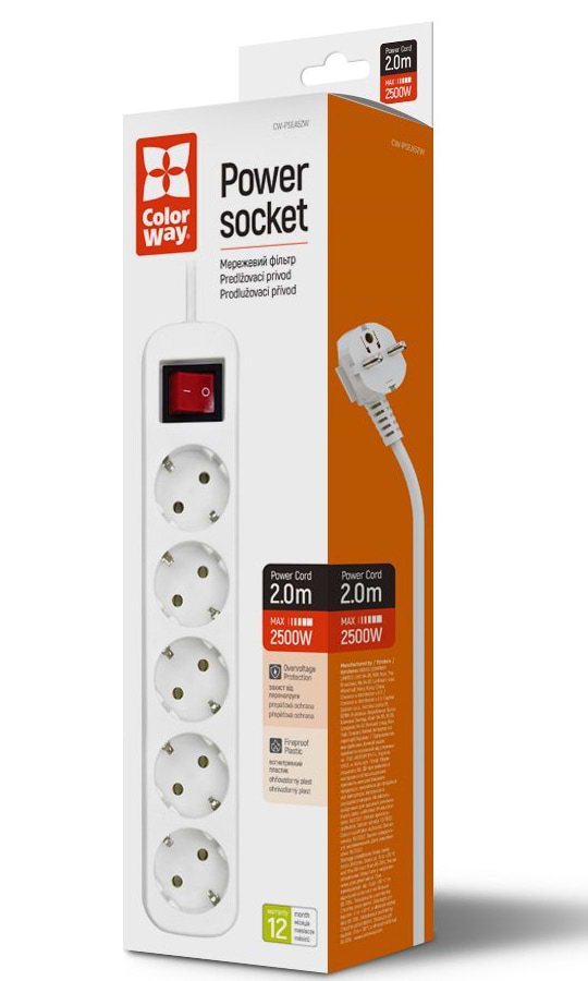 Фото - Мережевий фільтр Colorway 2m White (CW-PSEA52W)