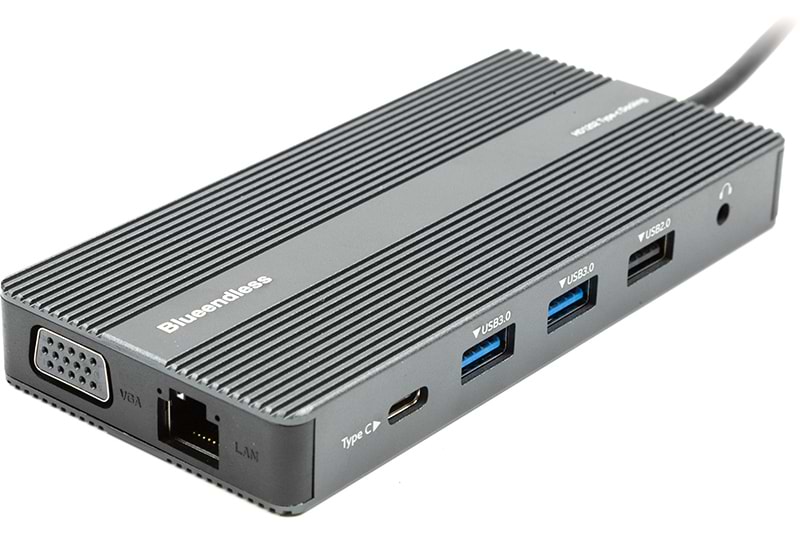 Хаб USB PowerPlant Blueendless USB Type-C - 2xHDMI VGA LAN 3xUSB Type-A, SD TF USB Type-C PD100W Aux (CA913886)