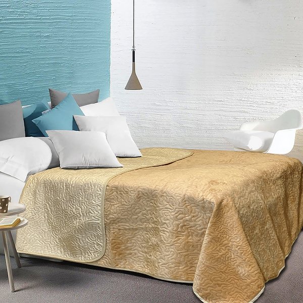 Фото - Покрывало полуторное Zastelli флисовое двустороннее Дюна camel/волна 140х205 см (20287)