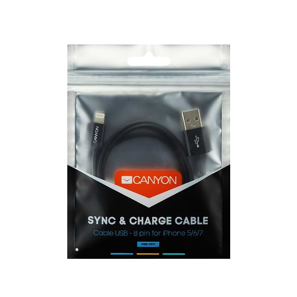 Фото - Кабель Canyon Lightning USB for Apple 1m Black (CNE-CFI1B)