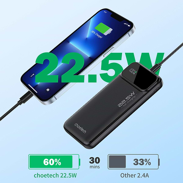 Фото - Батарея мобільна Choetech 10000mAh 22.5W PD,QC3.0 2USB-A+USB-C Black (B728-CCBK)