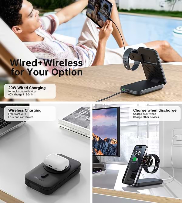 Фото - Батарея мобильная Choetech Magnetic Wireless 10000mAh 20W Black (B750-CCBK)