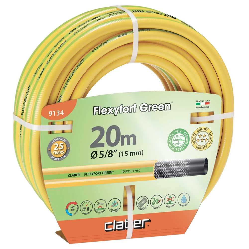 Фото - Шланг поливочний Claber 5/8" 20м Flexyfort Green (91340000)