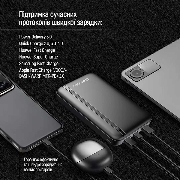 Фото - Батарея мобільна Colorway 20000 Ah Portable Charger USB QC3.0 + USB-C PD22.5W Black (CW-PB200LPB4BK-PD)