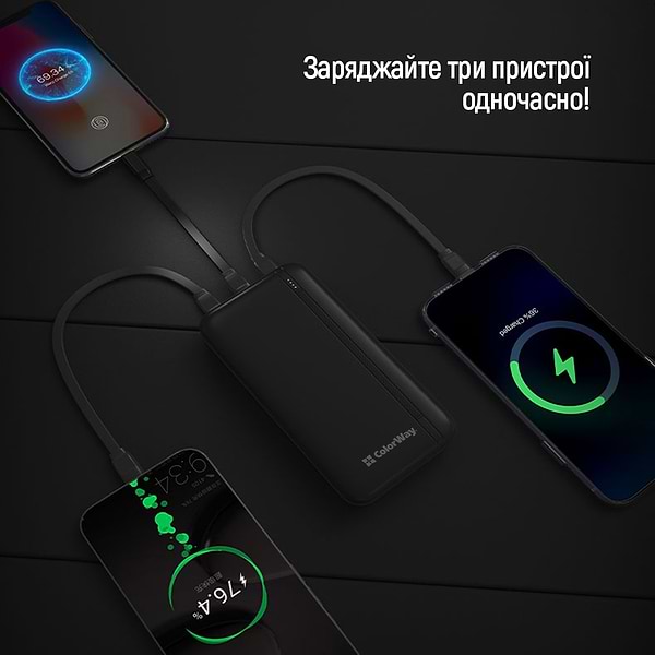 Фото - Батарея мобільна Colorway 20000 Ah Portable Charger USB QC3.0 + USB-C PD22.5W Black (CW-PB200LPB4BK-PD)