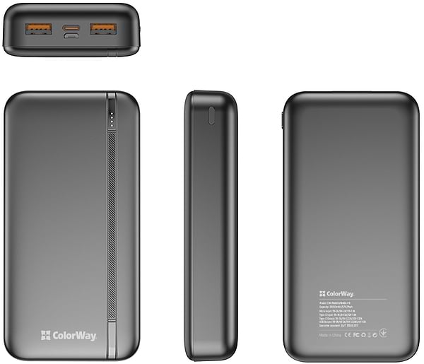 Фото - Батарея мобільна Colorway 20000 Ah Portable Charger USB QC3.0 + USB-C PD22.5W Black (CW-PB200LPB4BK-PD)
