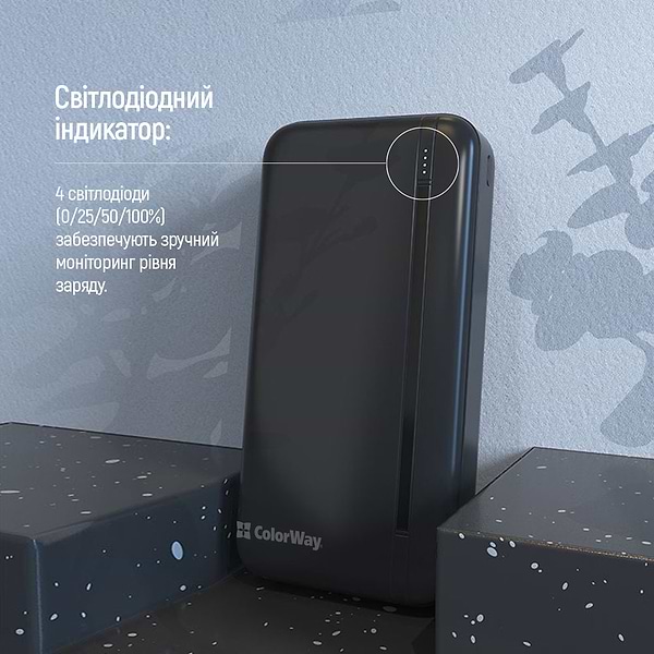 Фото - Батарея мобільна Colorway 20000 Ah Portable Charger USB QC3.0 + USB-C PD22.5W Black (CW-PB200LPB4BK-PD)