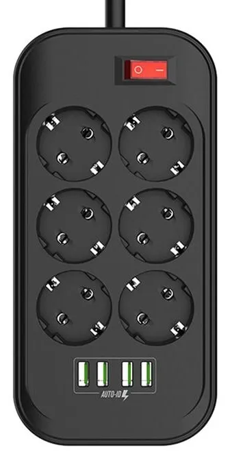 Мережевий фільтр Colorway 6 розеток 4xUSB Black 2.0m (CW-CHE64B) - Фото 1