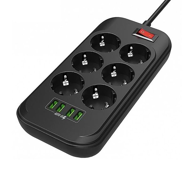 Фото - Сетевой фильтр Colorway 6 розеток 4xUSB Black 2.0m (CW-CHE64B)