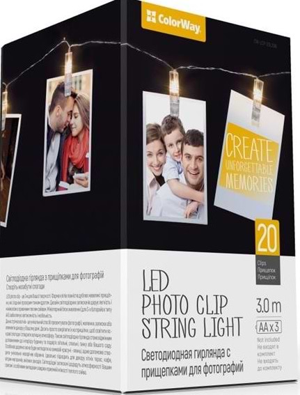 Фото - Уценка - Гирлянда линейная Colorway 20LED, 3м, с прищепками для фото (CW-LCP-20L30B)