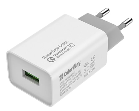 Мережевий зарядний пристрій Colorway QC3.0 1xUSB 4A White (CW-CHS014Q-WT) - Фото 1