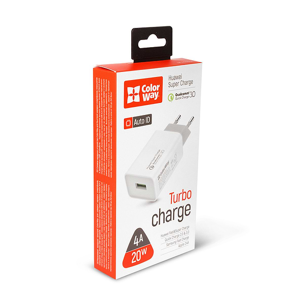 Фото - Мережевий зарядний пристрій Colorway QC3.0 1xUSB 4A White (CW-CHS014Q-WT)