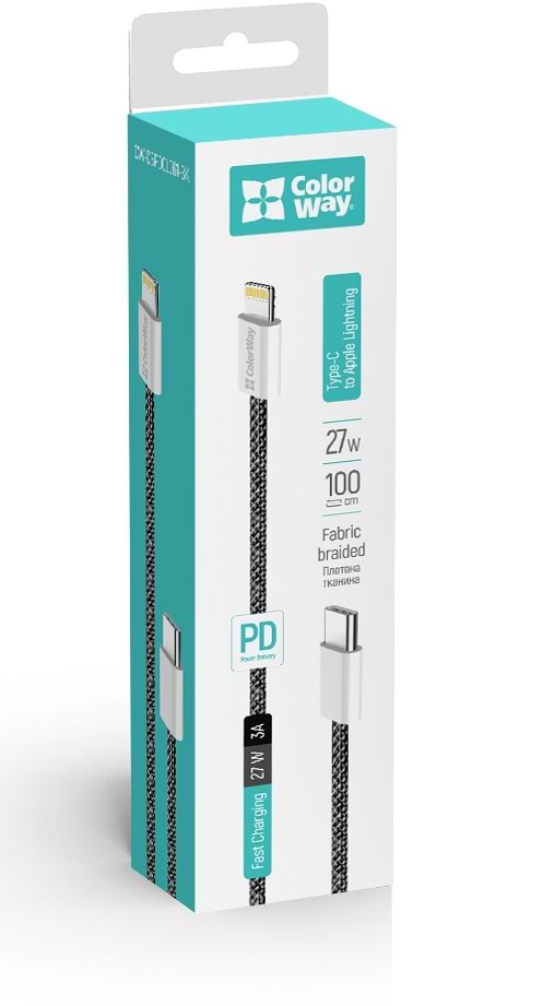 Фото - Кабель синхронизации данных Colorway Type-C - Apple Lightning (PD Fast Charging 27W) 1м черный (CW-CBPDCL061-BK)