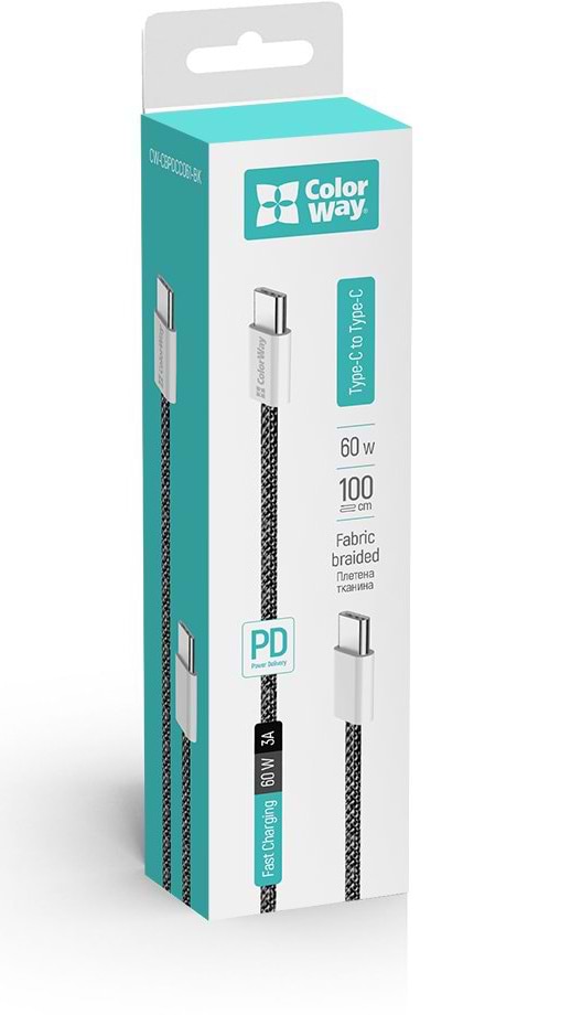 Фото - Кабель синхронізації даних Colorway Type-C - Type-C (PD Fast Charging 60W) 3.0А 1м чорний (CW-CBPDCC061-BK)