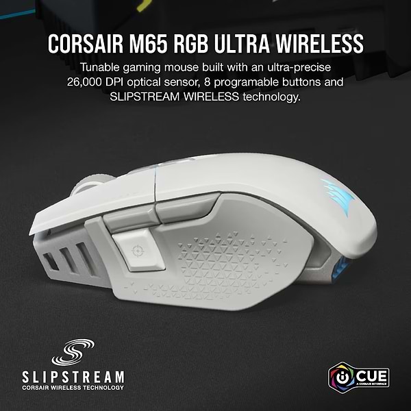 Фото - Миша бездротова ігрова Corsair M65 RGB Ultra Wireless Tunable FPS LED ALU White (CH-9319511-EU2)