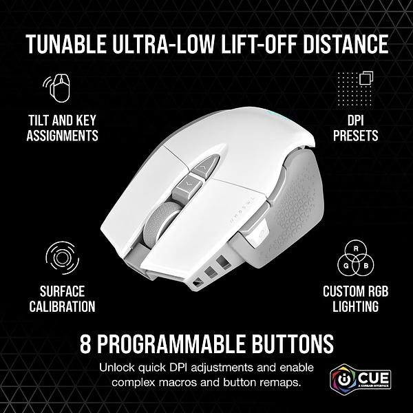 Фото - Миша бездротова ігрова Corsair M65 RGB Ultra Wireless Tunable FPS LED ALU White (CH-9319511-EU2)