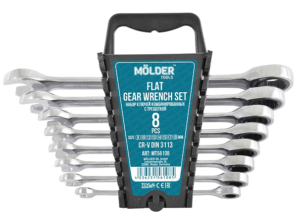 Фото - Набор комбинированных ключей Molder с трещоткой CR-V  8 шт. (MT56108)