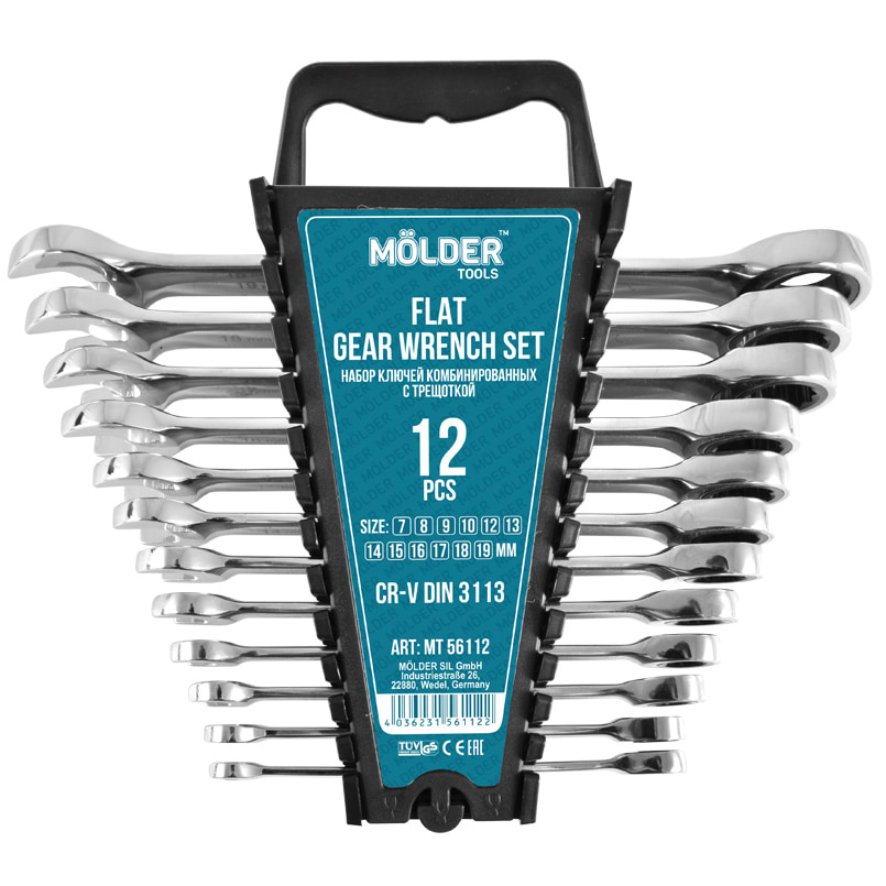 Набор комбинированных ключей Molder с трещоткой CR-V 12 шт. (MT56112)