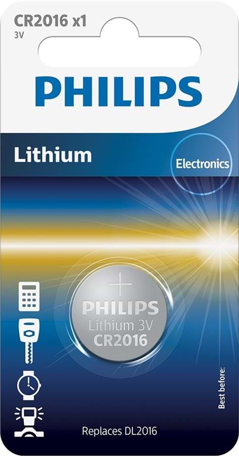 Батарейка тип CR2016 Philips Lithium CR 2016 BLI 1 (CR2016/01B)