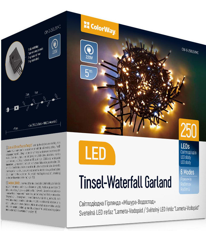 Купить Мишура-гирлянда Colorway водопад LED 250 5м (150 теплый + 100 белый) (CW-G-250L5VMC) - Фото 1 Мишура-гирлянда Colorway водопад LED 250 5м (150 теплый + 100 белый) (CW-G-250L5VMC) - Фото 1