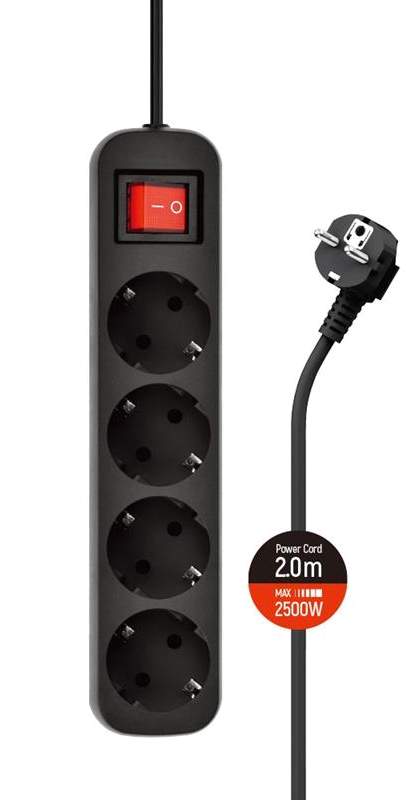 Мережевий фільтр Colorway  4р 2m Black (CW-PSEA42BK) - Фото 1