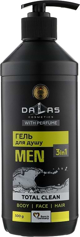 Шампунь чоловічий DALAS гель для душу 3в1 Total clean 500мл - Фото 1