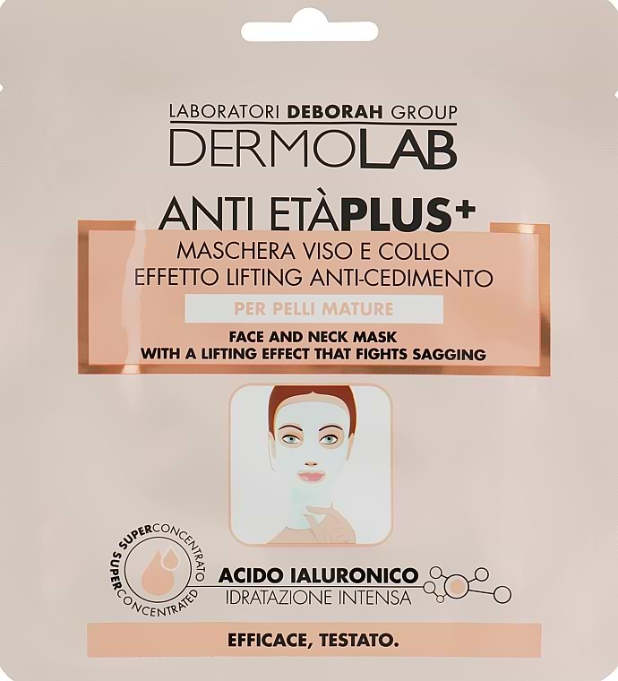 Маска для обличчя DERMOLAB антивікова 60+ для обличчя та шиї тканинна очищуюча для зрілої шкіри (8009518354126)