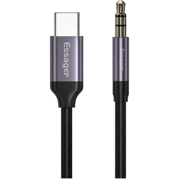 Фото - Кабель синхронизации данных Essager E02 Type-c to 3.5mm Male Audio Cable Grey (EZJE02-0G)