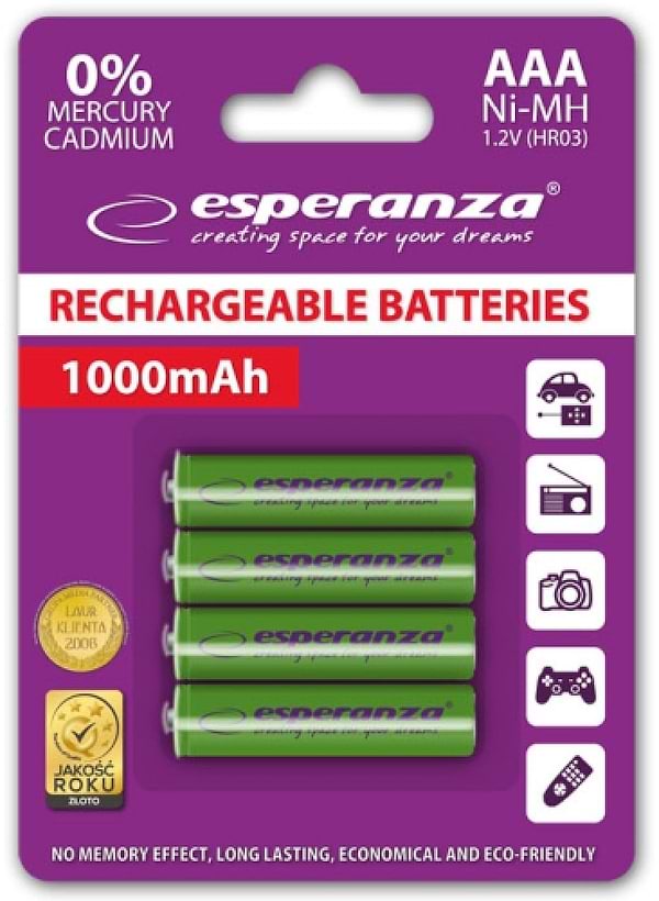 Фото - Аккумулятор тип AAA Esperanza Ni-MH AAA 1000 mAh 4 шт. Green (EZA102G) Фото - Аккумулятор тип AAA Esperanza Ni-MH AAA 1000 mAh 4 шт. Green (EZA102G)