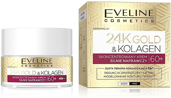 Фото - Крем для лица EVELINE 24K Gold&Kolagen 60+ восстанавливающий 50 мл (5903416055143)