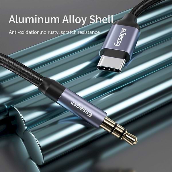 Фото - Кабель синхронизации данных Essager E02 Type-c to 3.5mm Male Audio Cable Grey (EZJE02-0G)