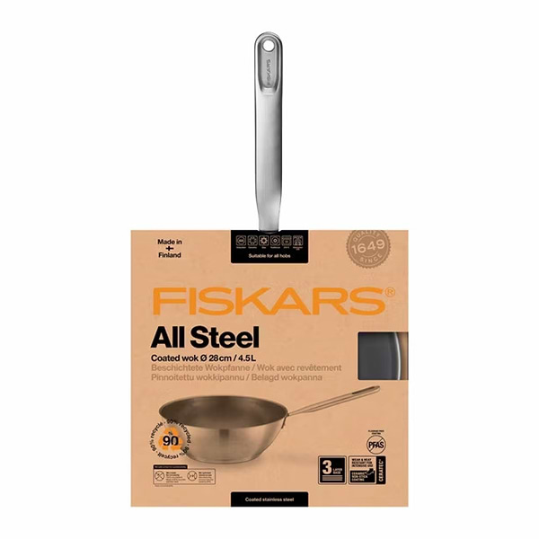 Фото - Сковорода ВОК Fiskars Wok All Steel Pure 28 см (1065629)