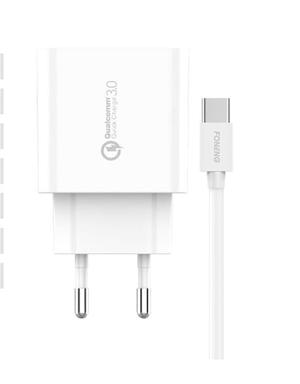 Фото - Сетевое зарядное устройство Foneng EU46 QC3.0 Charger 1USBх3A White (EU46-CH-TC) + кабель USB Type C
