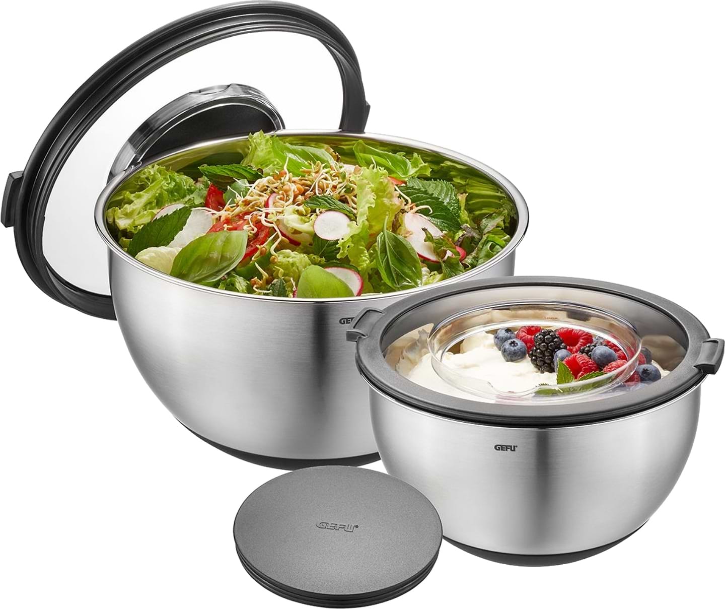 Набір мисок Gefu з кришками для захисту від бризок Muovo 2 шт. (35055) - Фото 1