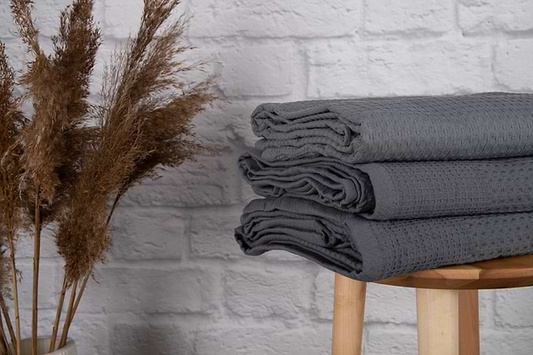 Фото - Простирадло полуторне GM Textile  літнє вафельне сіре 150х200