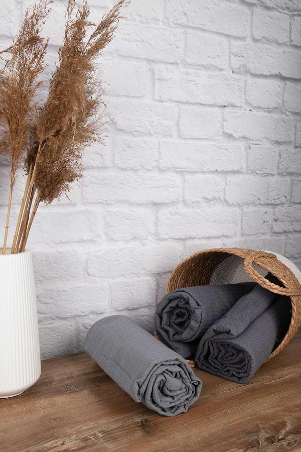 Фото - Простирадло полуторне GM Textile  літнє вафельне сіре 150х200