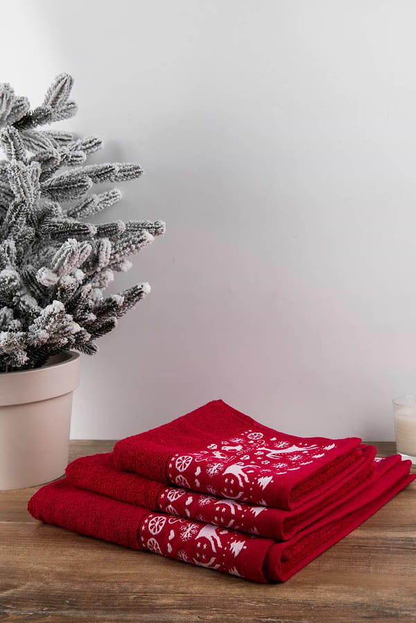 Фото - Рушник для обличчя GM Textile новорічні тваринки червоний 50х90