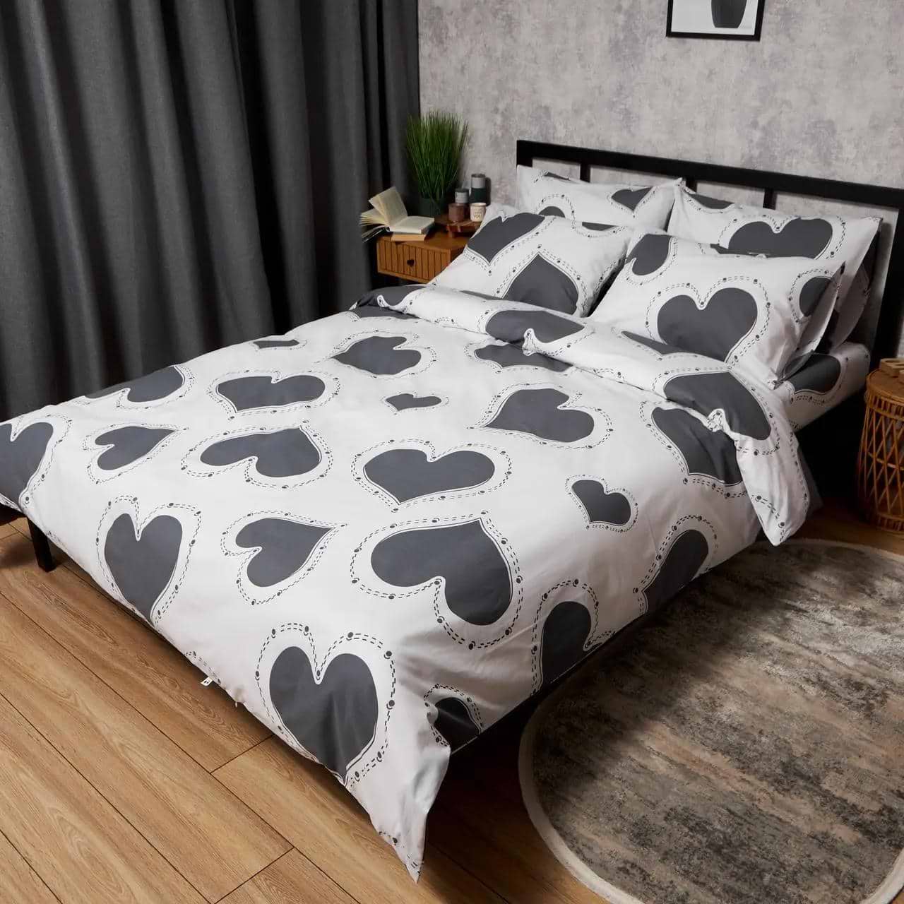 Комплект постельного белья Moon&Star Бязь Gold Люкс Grey Love 200х220 нав. 4х50х70 (MS-820009358)