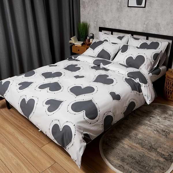 Фото - Комплект постільної білизни Moon&Star Бязь Gold Люкс Grey Love 143х210 см нав. 4х50х70 (MS-820009363)