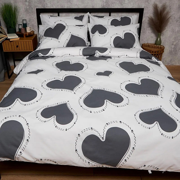 Фото - Комплект постільної білизни Moon&Star Бязь Gold Люкс Grey Love 143х210 см нав. 4х50х70 (MS-820009363)