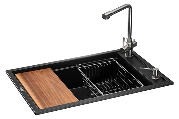 Фото - Мойка кухонная+смеситель GRANADO Optimal Estella black shine