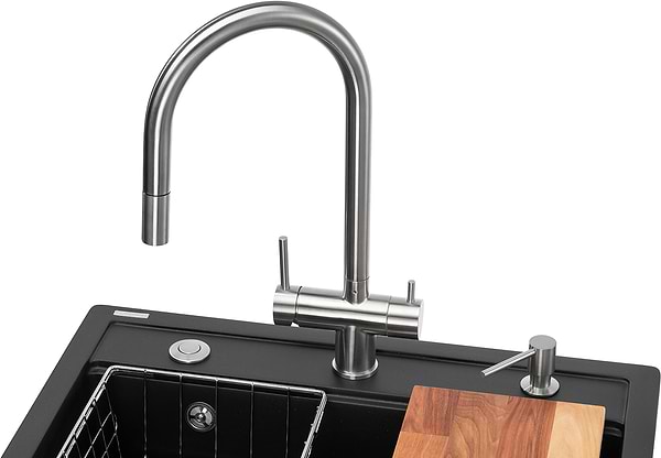 Фото - Мийка кухонна+змішувач+дозатор GRANADO Royal Artes black shine (+подрібнювач Algar+Ferrol inox+ Redondo inox+кошик+дошка)