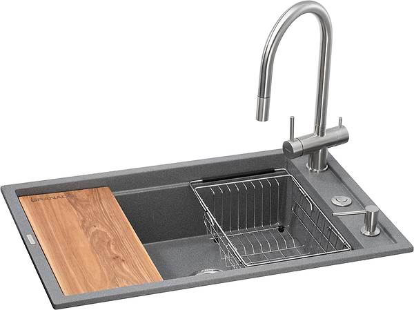 Фото - Мийка кухонна+змішувач+дозатор GRANADO Royal Estella grafito (+подрібнювач Algar+Ferrol inox+ Redondo inox+кошик+дошка)