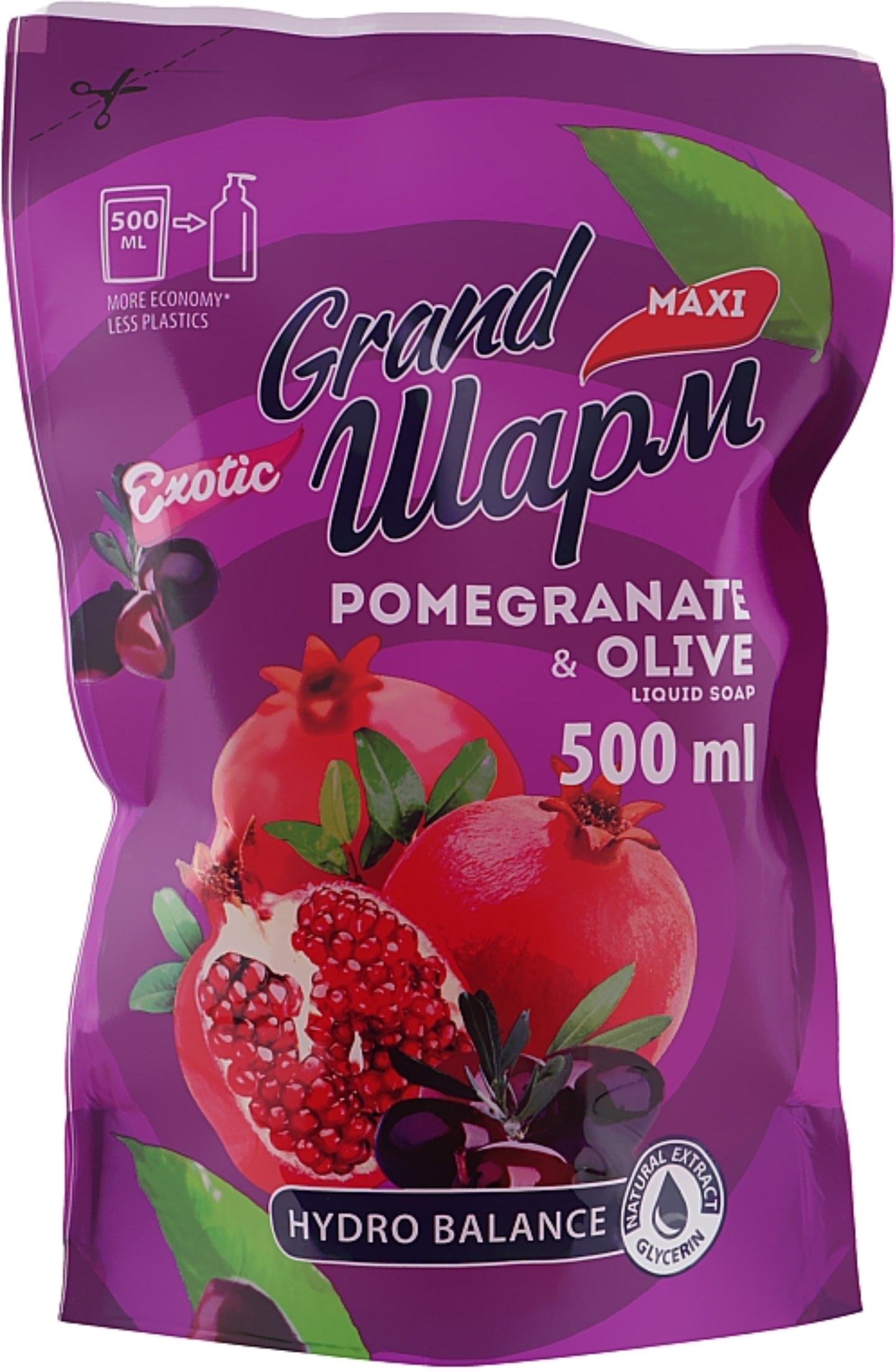 Рідке мило для рук Grand Шарм Maxi Гранат та олівки дой-пак 500 мл (4820195505908) - Фото 1